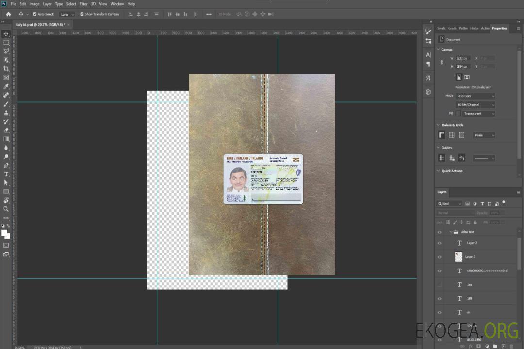 Photolook d'identité d'Irlande AVANT template Photolook d'identité d'Irlande AVANT template